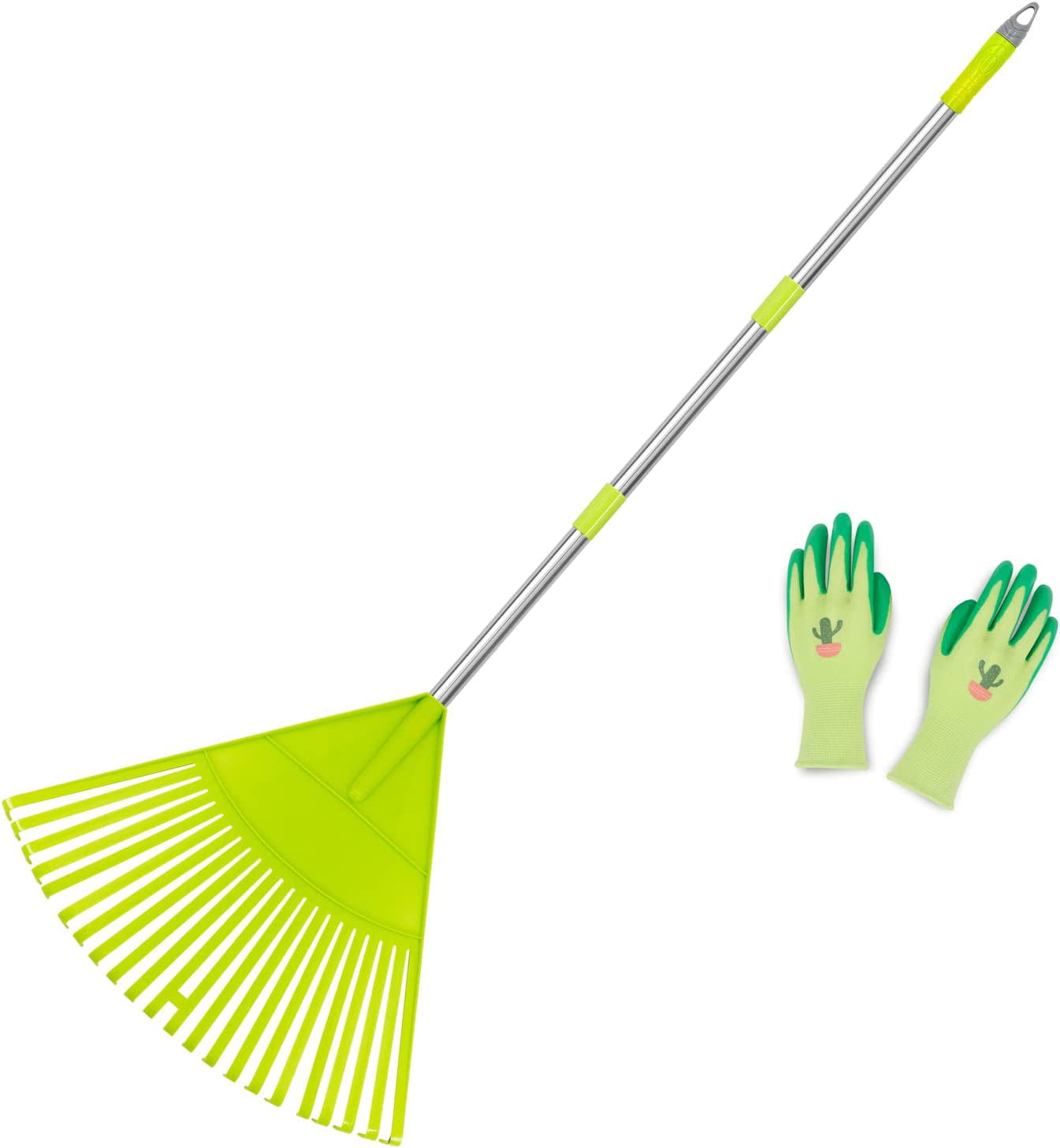 Plastic Leaf Rake Set, Garden Poly Shrub Rake with 56’’ Lightweight Stainless Steel Handle, Durable Plastic Head 22Tines & 15Tines