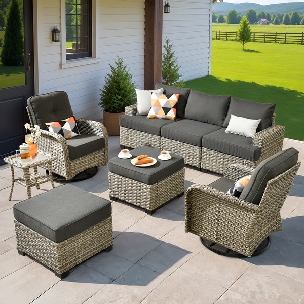 XIZZI 8piece Outdoor Grey Wicker Furniture Conversation Set