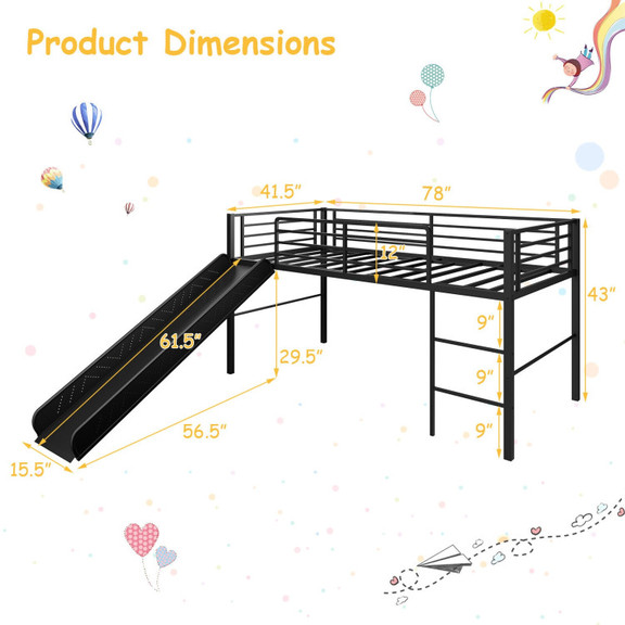 Costway 38246701 Twin Metal Loft Bed with Slide Sa...