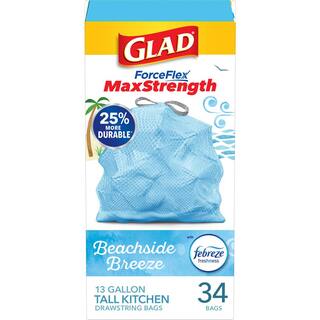 Glad ForceFlex MaxStrength 13 Gal. Tall Kitchen Drawstring Beachside Breeze Scent with Febreze Blue Trash Bags (34-Count) 1258779177