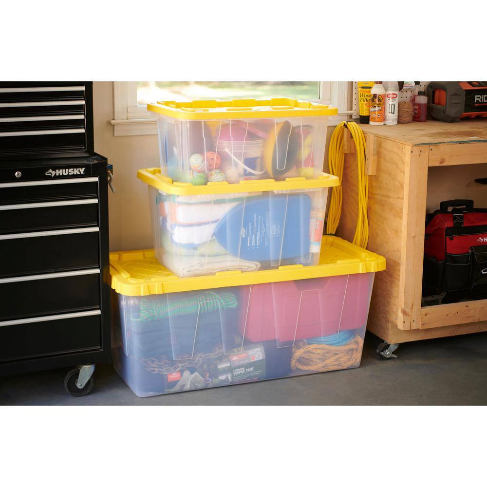 HDX 27 Gal. Storage Tote in Clear with Yellow Lid 206231