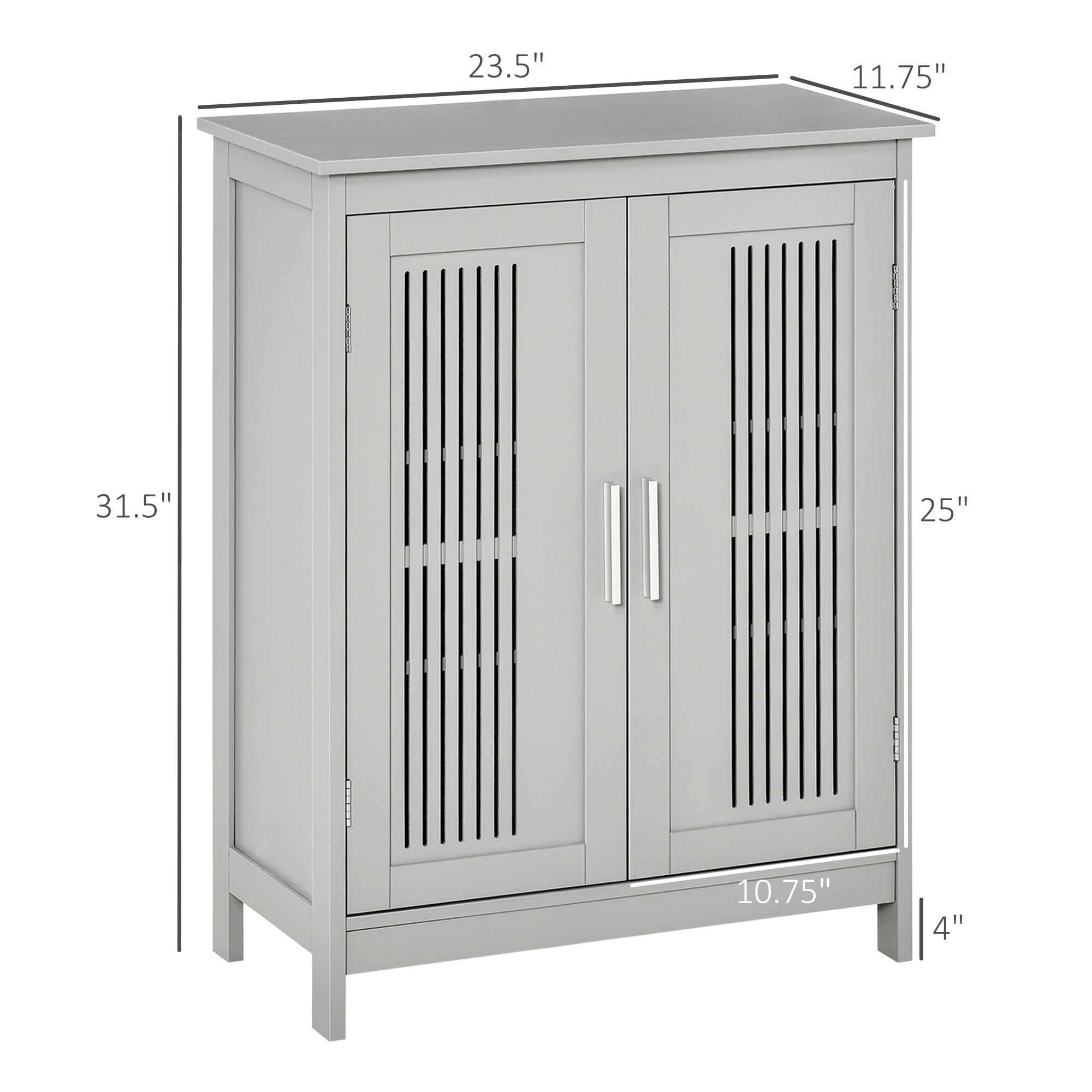 kleankin Modern Bathroom Floor Cabinet, Free Standing Linen Cabinet, Storage Cupboard with 3 Tier Shelves, Grey