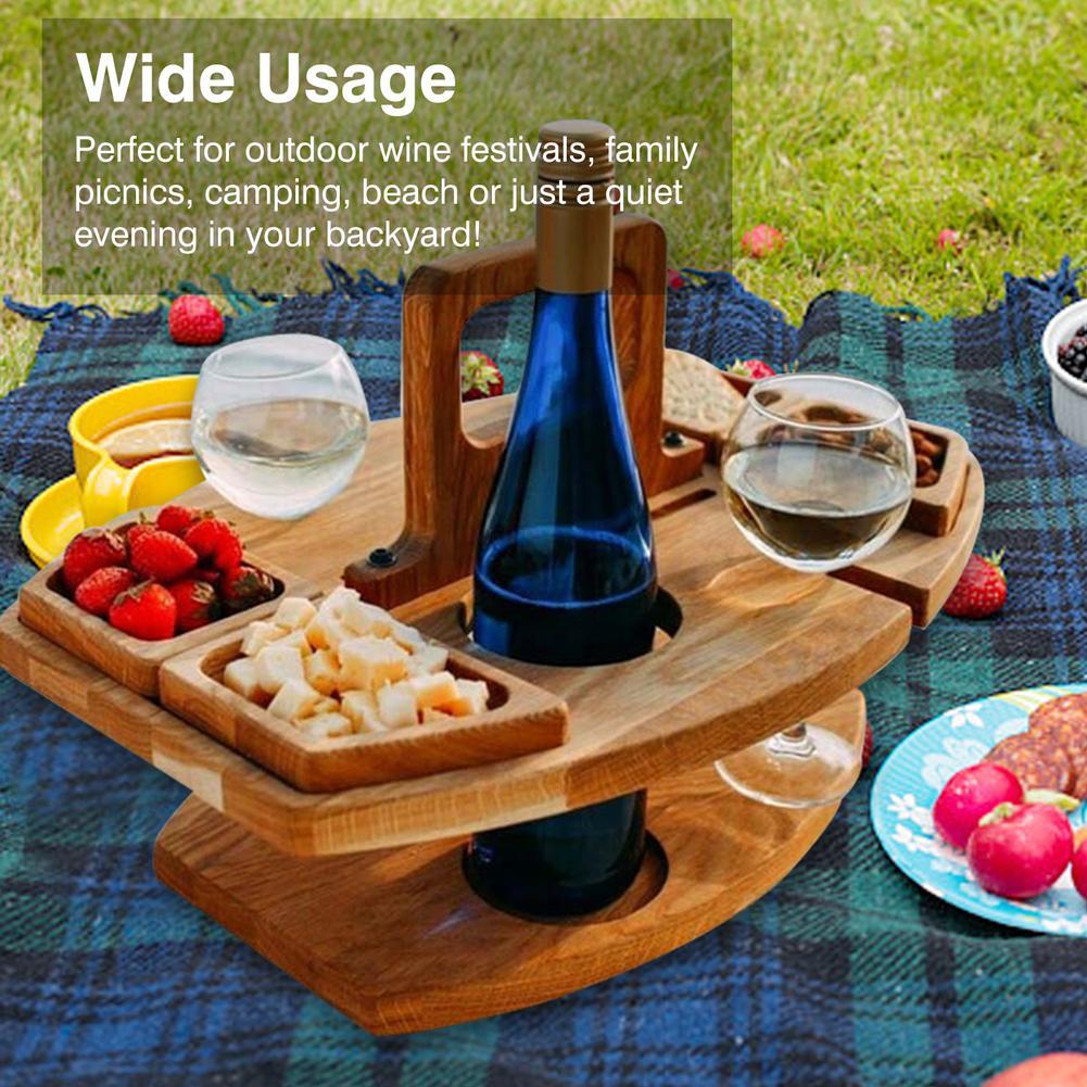 ZHANGLU Wooden Outdoor Folding Picnic Table，Creative 2 in 1 Mini Picnic Table Compartmental Dish for Cheese，Fruit and Wine，Portable Picnic Table Foldable Table with Handles Z7Z3