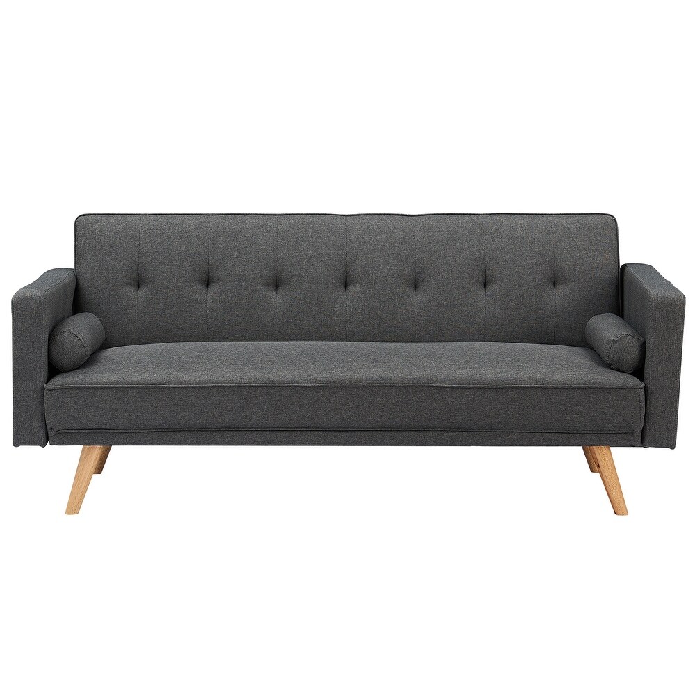 Variable Living Room Sofa Bed Folding Sofa with Adjustable Tufted Back and Round Wooded legs  Dark Gray