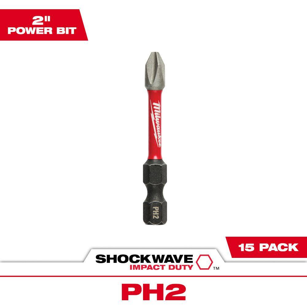 MW SHOCKWAVE Impact Duty 2 in. Phillips #2 Alloy Steel Screw Driver Drill Bit (15-Pack) 48-32-5004