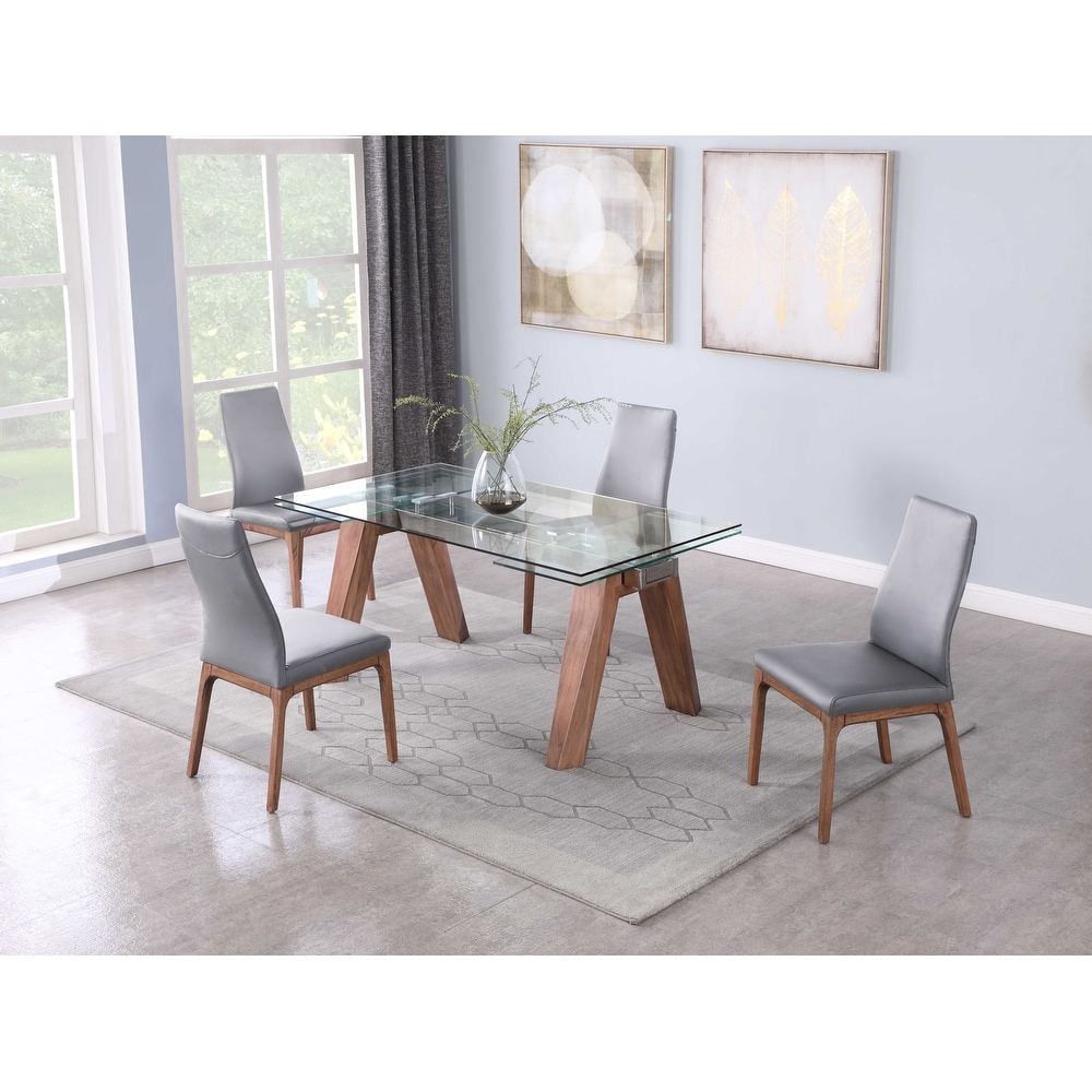 Somette Modern Dining Set with Extendable Glass Table   2 Tone Chairs