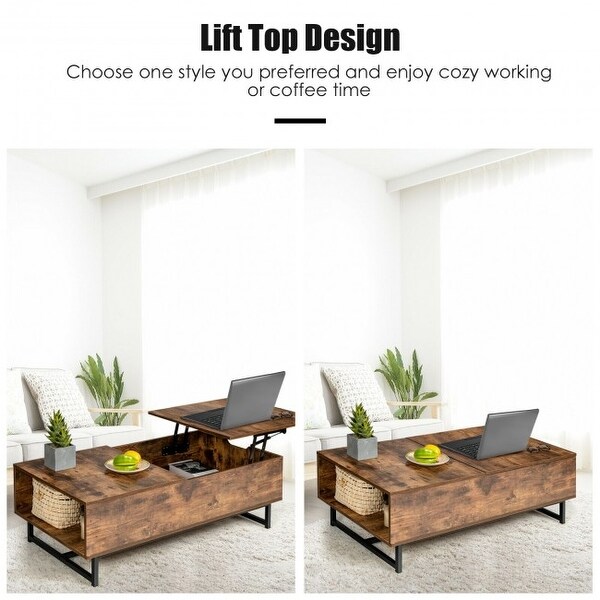 43 Inch Lift Top Coffee Table with Storage Compartment and Metal Frame - 43