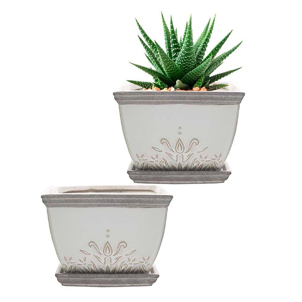 Southern Patio Brentwood 8.5 in. x 6.1 in. 4 Qt. White Ceramic Indoor Pot (2-Pack) CRM-064886A