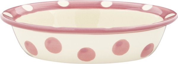 PetRageous Designs Polka Paws Oval Ceramic Dog and Cat Bowl， Pink， 1-cup