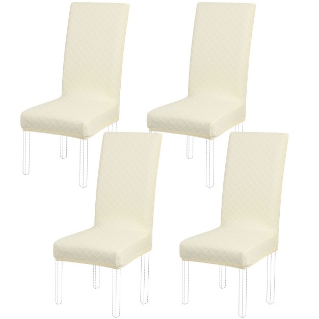 4 Pcs Polyester Spandex Knit Diamond type Lattice Dining Chair Slipcovers Piccocasa