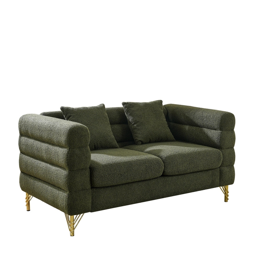 Green Teddy Upholstered Sofa Set with Pillows (2x 3 Seater)