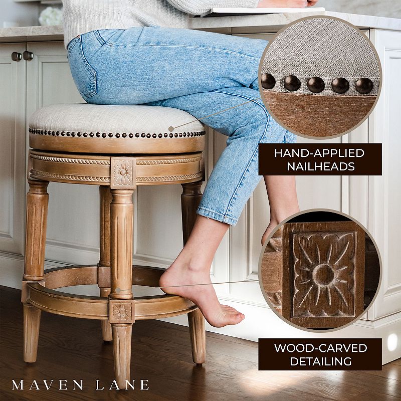 Maven Lane Pullman Backless Counter Stool In Weathered Oak Finish W/ Sand Color Fabric Upholstery