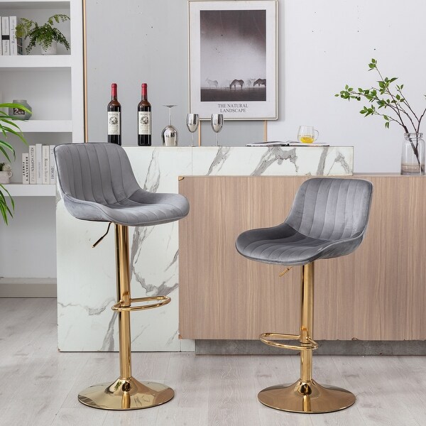 Modern Velvet Adjustable Bar Stools With Golden Base