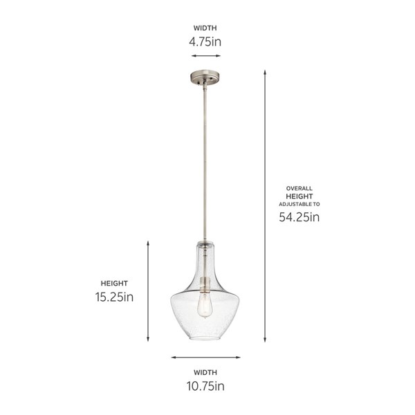 Kichler 42141NICS Everly Brushed Nickel Modern/Contemporary Seeded Glass Teardrop Pendant Light