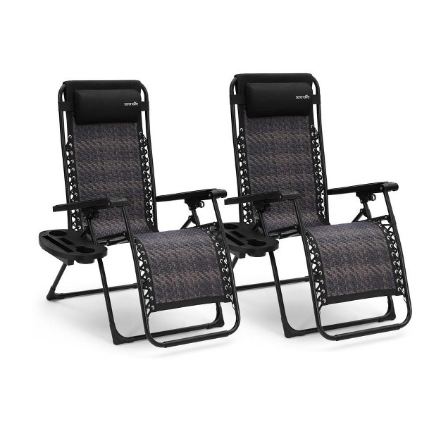 Serenelife 2 pack Zero Gravity Lawn Chairs Adjustable Recliners With Headrests Cup Holder Tables Solid Black One Size Sl1zrc65