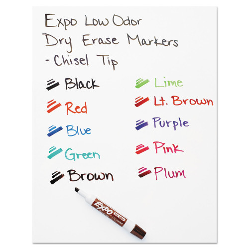 EXPO Low-Odor Dry-Erase Marker， Broad Chisel Tip， Blue， Dozen (80003)