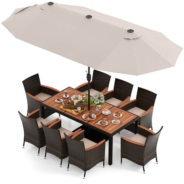 Costway 11 PCS Patio Dining Set with 15ft DoubleSided Patio Umbrella