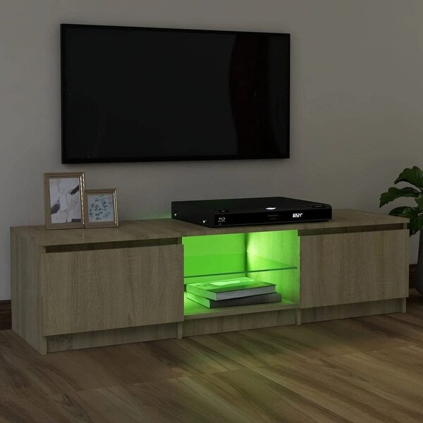 TV Stand， TV Stand with LED， Modern Entertainment Center，for Living Room， Dining Room， Bedroom， Sonoma Oak