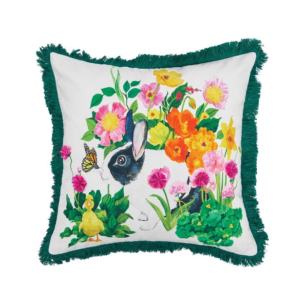 X 18 quot Bunny Floral Spring Printed And Embellished Throw Pillow