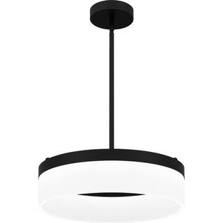 Hampton Bay Chartwell 35-Watt Integrated LED Matte Black Hanging Pendant with White Acrylic Shade HD7877A1