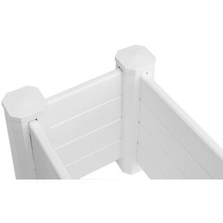 Gardenised White Vinyl Traditional Fence Design Garden Bed Elevated Screwless Raised Planter Box QI003740.B