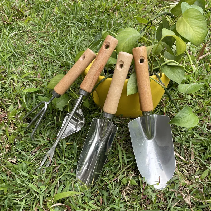 Hot Selling Wood Handle Stainless Steel  Three Claws Soil Shovel 3 Garden Hand Tool Sets