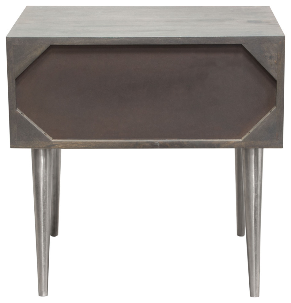 Petra Solid Mango Wood 1 Drawer Accent Table  Smoke Gray Finish With Nickel Legs   Midcentury   Side Tables And End Tables   by VirVentures  Houzz