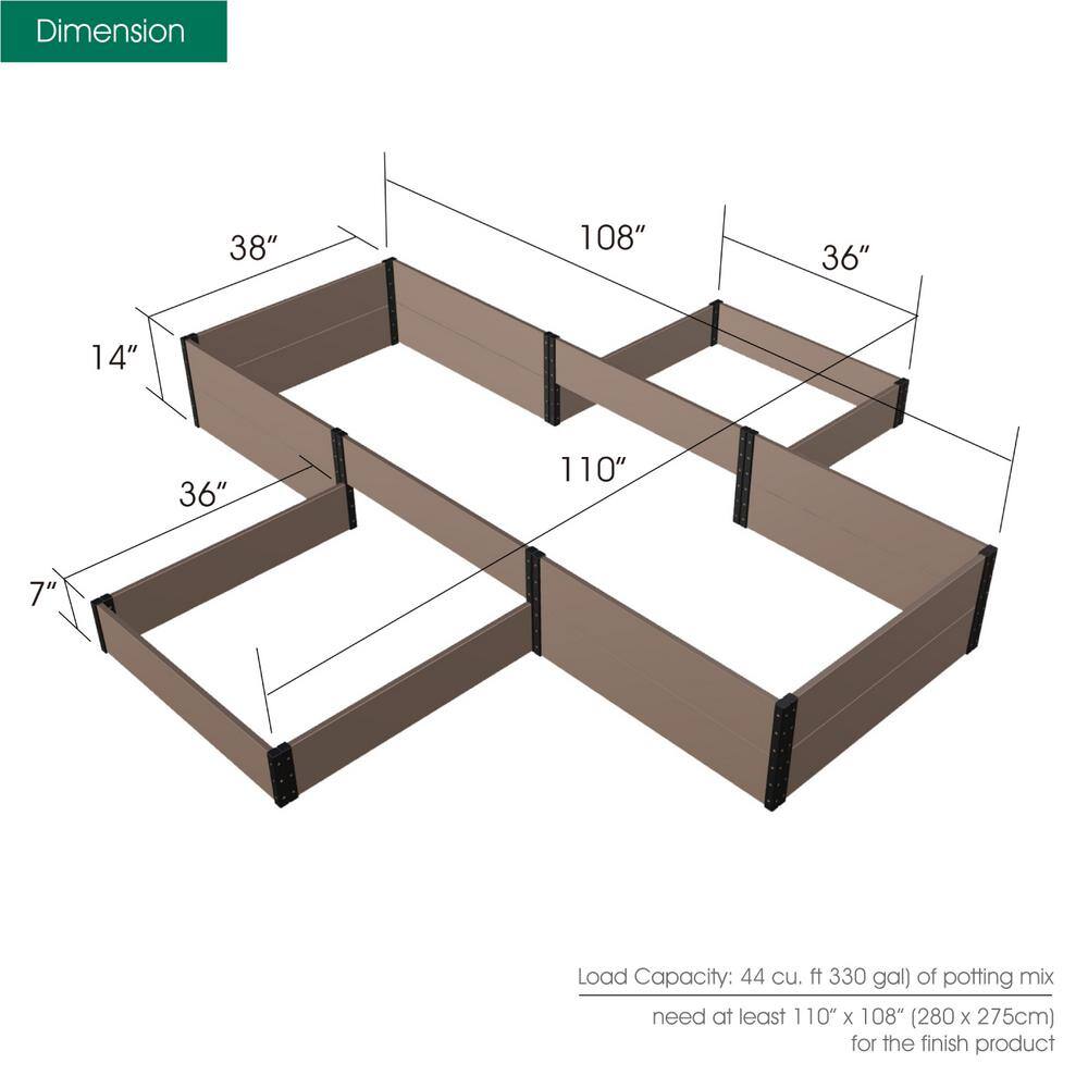 EverBloom 108 in. D x 14 in. H x 110 in. W Brown and Black Composite Board and Steel Terraced Cross Shape Garden Bed K2203