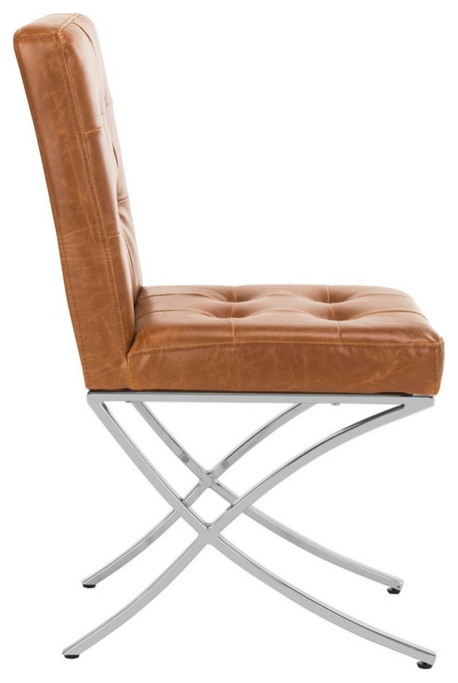 Slader Tufted Side Chair Light Brown/Chrome   Contemporary   Dining Chairs   by V.S.D Furniture  Houzz