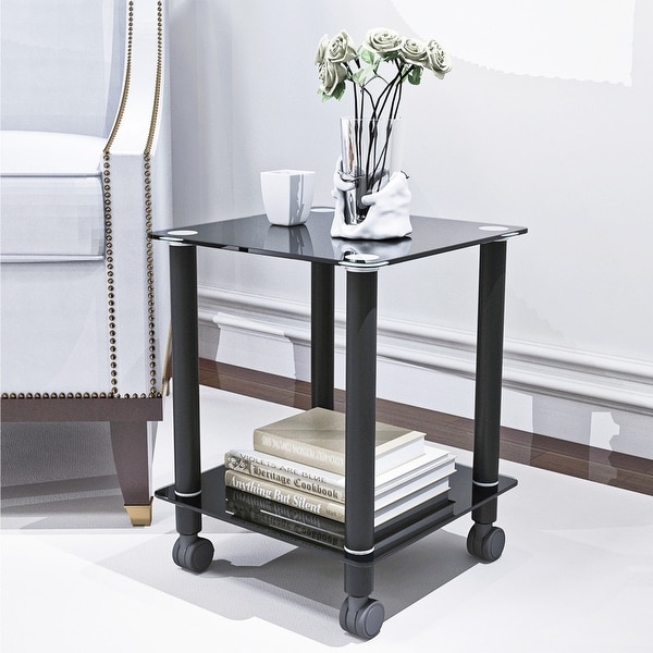 2-Tier Square Side Table End Table with Storage Shelve