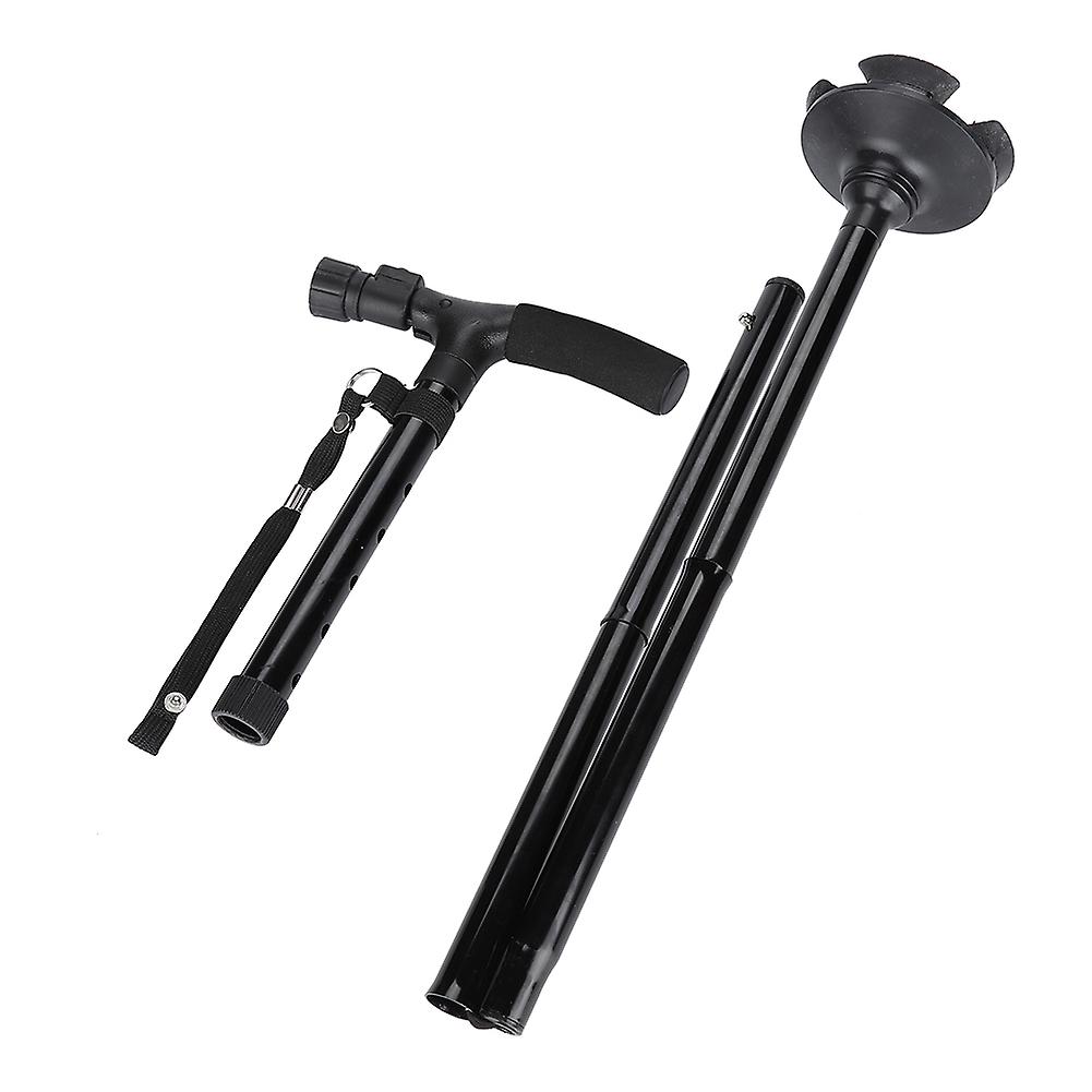 Handle Folding Cane Portable Antishock Telescopic Walking Hiking Stick(black With Led Light)