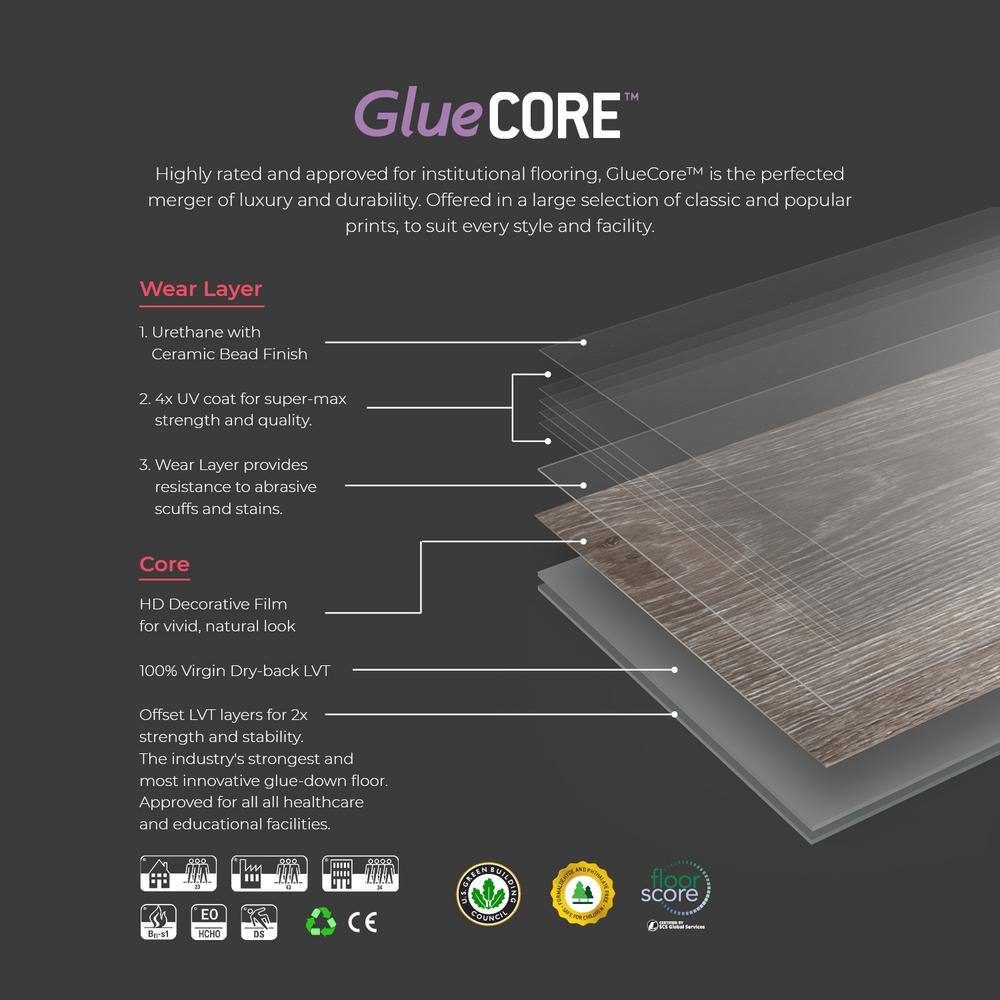 Lucida Surfaces GlueCore Blackrock 22 MIL x 12 in. W x 24 in. L Glue Down Waterproof Vinyl Tile Flooring (36 sqftcase) GC-321