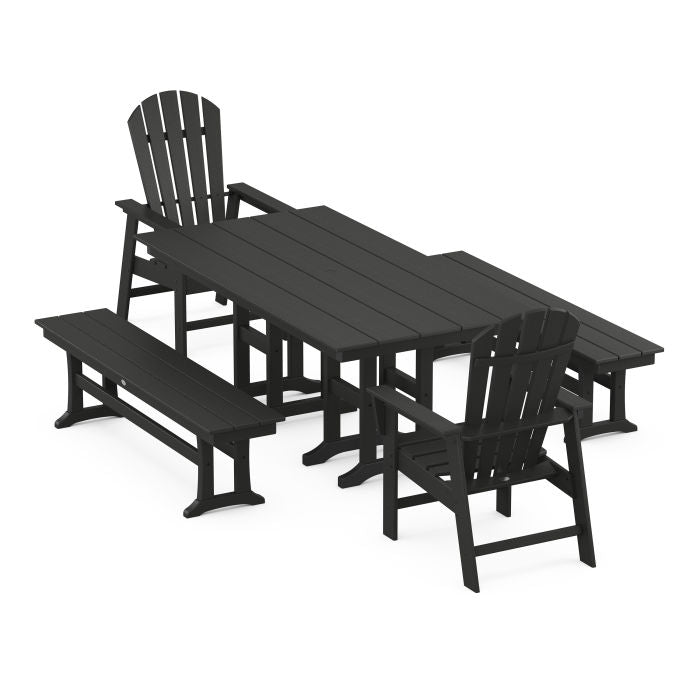 Polywood South Beach 5-Piece Farmhouse Dining Set with Benches PWS1192-1