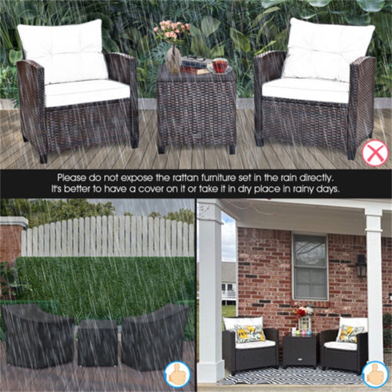 3 Pieces Patio Rattan Furniture Set Outdoor Wicker Conversation Set with Washable Cushion and Coffee Table