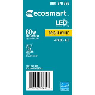 EcoSmart 60-Watt Equivalent A19 Dimmable ENERGY STAR LED Light Bulb Bright White (16-Pack) B7A19A60WESD02