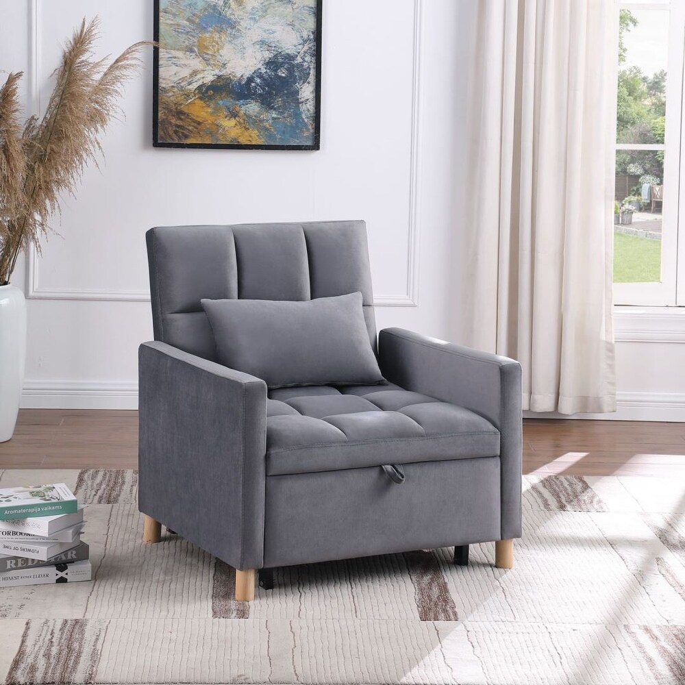 Convertible velvet Fabric Sleeper Sofa Chair Bed with Pillow