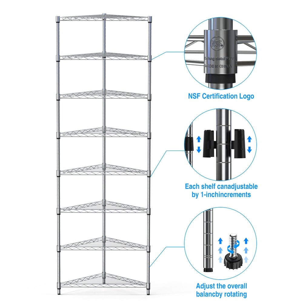 8 Tier Triangles Corners Wire Shelving Unit  NSF Height Adjustable Metal Storage Shelves  Heavy Duty Storage Wire Rack Shelves