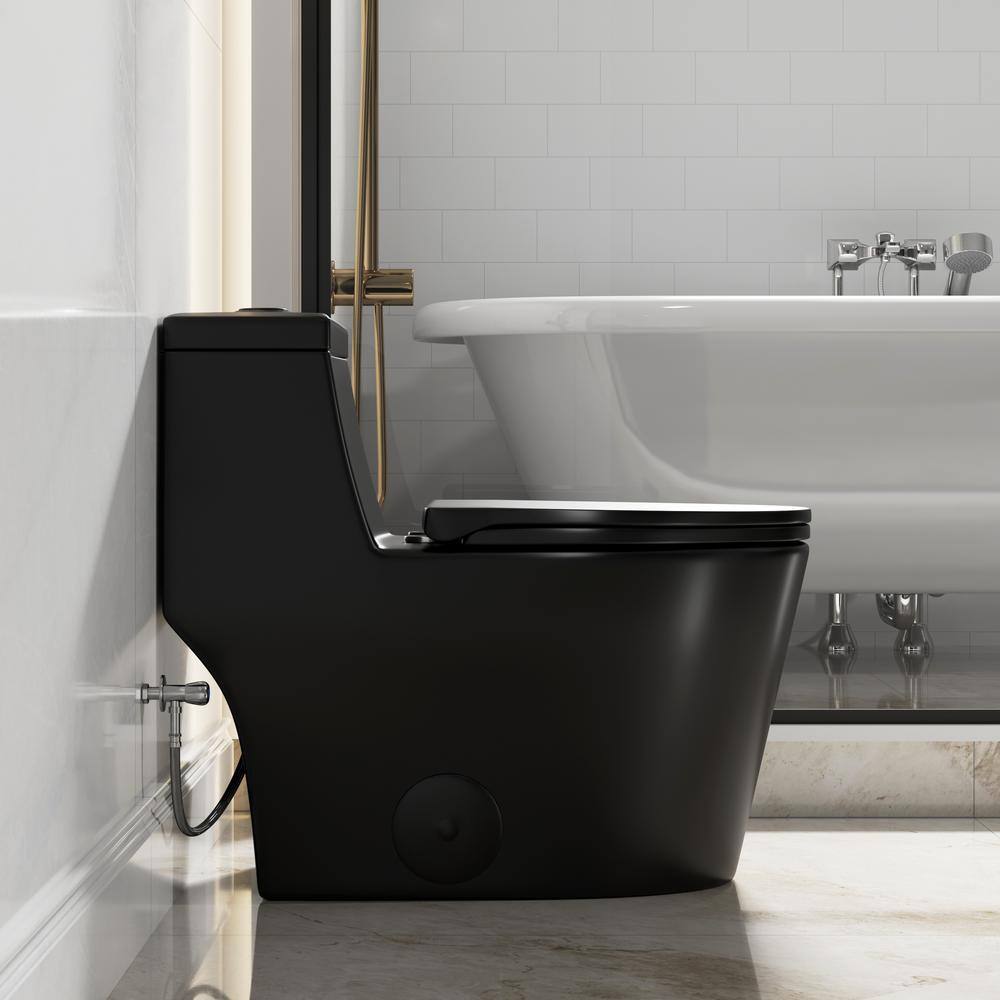 Hanikes One-Piece Toilet 1.11.6 GPF Dual Flush Elongated Toilet in Black Seat Included WaterSense Toilet AR80B