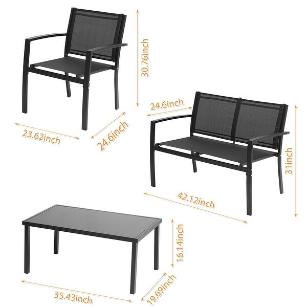 4 Pieces Patio Furniture Set Outdoor Garden Patio Conversation Sets Poolside Lawn Chairs with Glass Coffee Table Porch Furniture - Overstock - 36002361