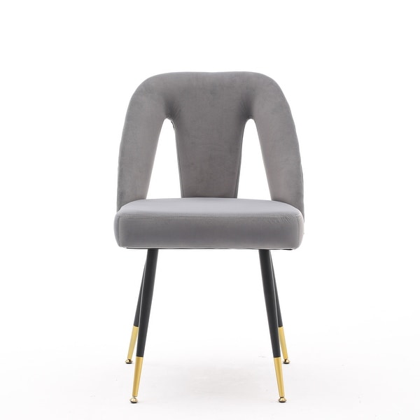 Contemporary Velvet Upholstered Dining Chair with Nailheads and Gold Tipped Black Metal Legs Set of 2