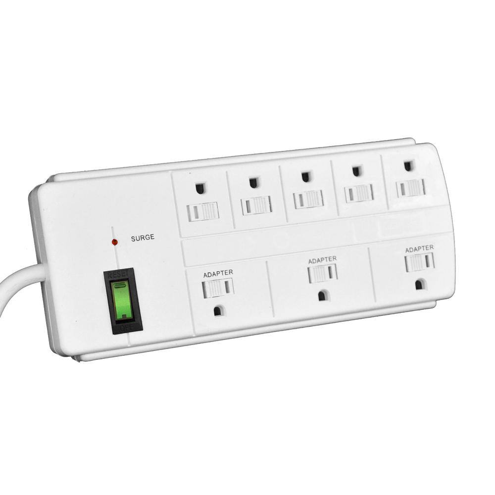 GoGreen Power 8-Outlet 6 ft. Cord Surge Protector Lighted Rocker Switch White GG-18316WH