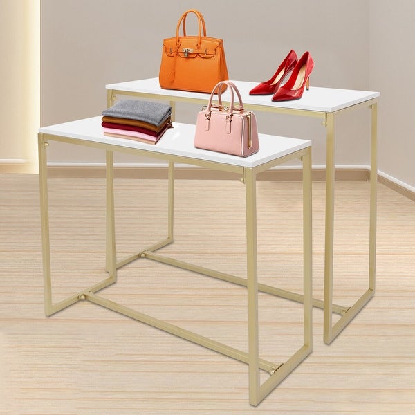 2 Pieces Modern Nesting Metal Side Table End Table - 35.4*15.7*22in