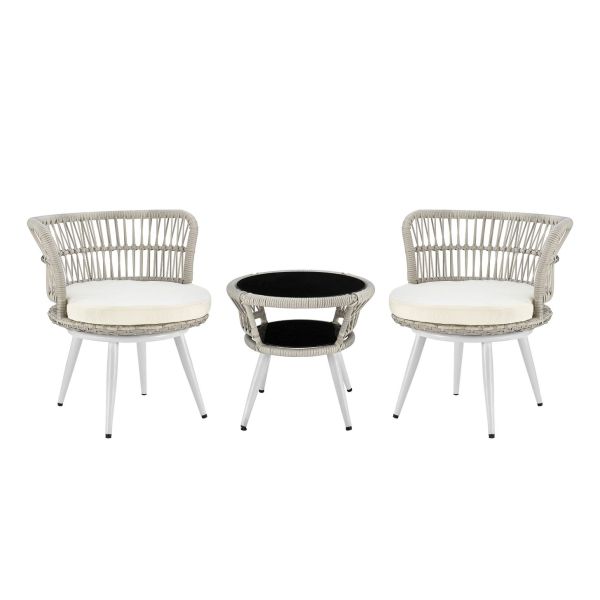 Monaco Patio 2- Person Seating Group with End Table with Cream Cushions