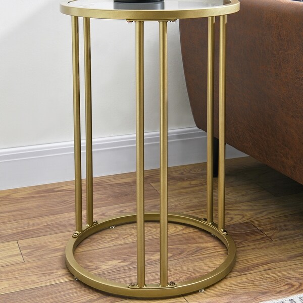 Gold Glass End Table with Metal Frame Round Side Table