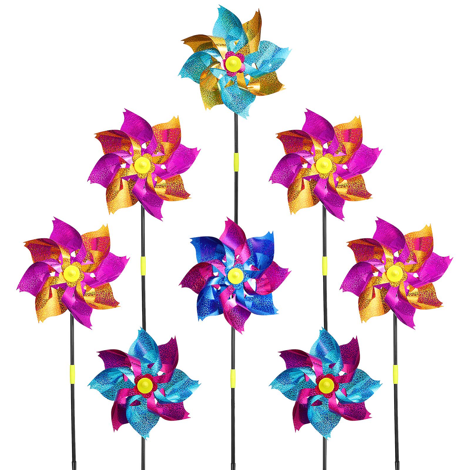 Stobok 8pcs Glittering Plastic Colorful Pinwheel Wind Windmill Toy Party Decor For Garden Lawn Kids Gifts