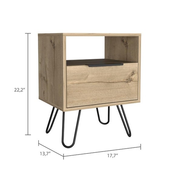 Augusta Nightstand with Drawer， Shelf， and Hairpin Legs - - 35438915