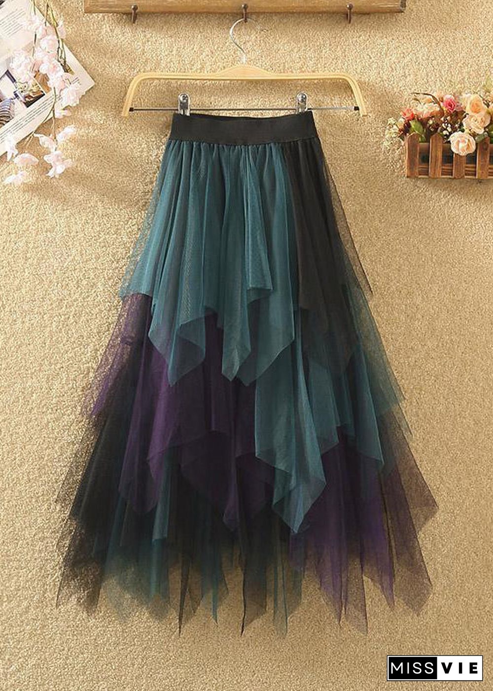 Art Casual Tulle Asymmetrical Patchwork Fall Skirt