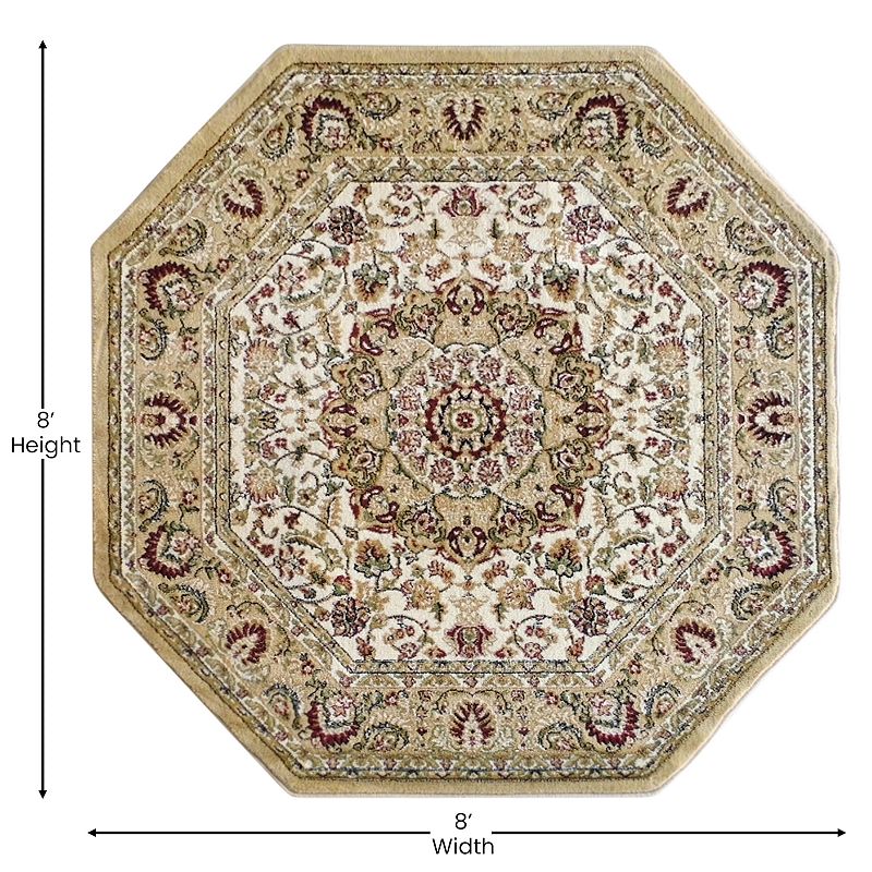 Masada Rugs Masada Rugs Bellagio Collection 7'x7' Traditional Octagon Area Rug in Ivory - Design B401