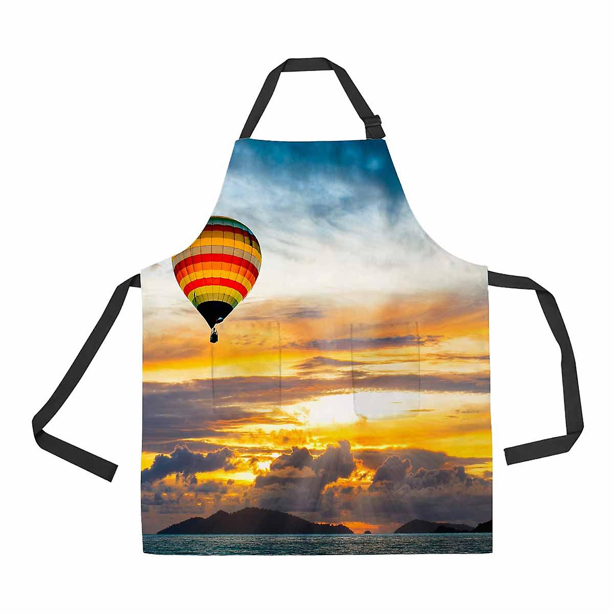 Hot Air Balloon Over The Sea At Sunset Unisex Adjustable Bib Apron With Pockets For Commercial Restaurant And Home Kitchen Use