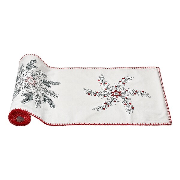 Hand Embroidered Snowflake Themed Cotton Machine Washable Table Runner，72 in.